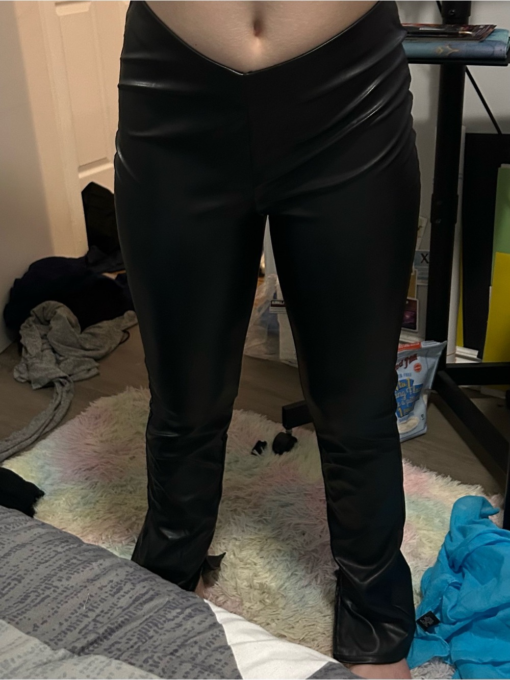 High-Rise Black Faux Leather Pants for Women